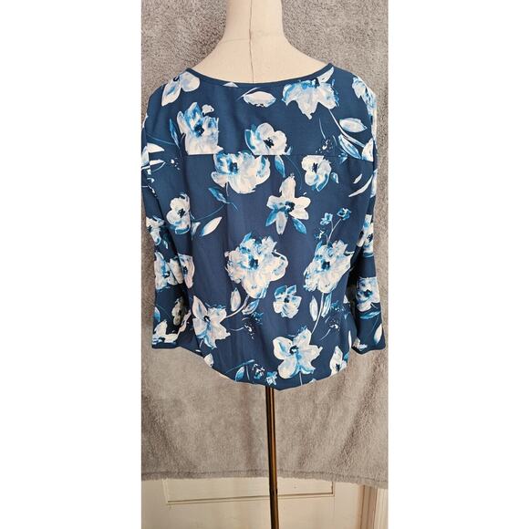 41 Hawthorn Stitch Fix Top Deep Teal Blue Floral Blouse Popover Pleat Front LRG - Picture 4 of 6